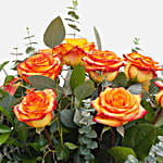 12 Beautiful Orange Roses Glass Vase Arrangement