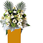 Alluring Mixed Flowers Arrangement In Brown Stand