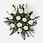 Bunch Of 12 White Roses Glass Vase Arrangement