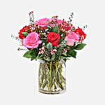 Red And Pink Roses Cylindrical Vase Arrangement