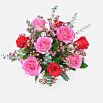 Red And Pink Roses Cylindrical Vase Arrangement