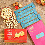3 Pearl Studded Rakhis And Cashew With Soan Papdi