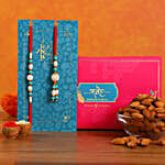 Blue Pearl And Lumba Rakhi Set With Healthy Almonds