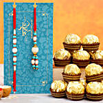 Blue Pearl And Lumba Rakhi Set With 16 Pcs Ferrero Rocher