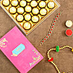 Spiritual Rudraksha Bracelet Rakhi And 16 Pcs Ferrero Rocher