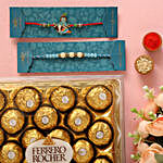 Sea Blue Pearl And Bal Krishna Rakhi Set With 16 Pcs Ferrero Rocher