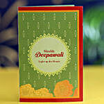 Designer Diwali Diyas With Greeting Card And Kaju Roll