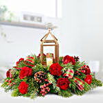 Mixed Roses And Golden Lantern Christmas Centerpiece