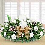 White Carnations And White Candle Christmas Arrangement