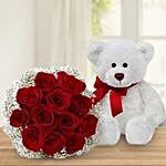 Forever Love Red Roses Bouquet And Teddy