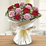 Lovely Pink And Red Roses Bouquet