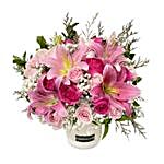 Heavenly Pink Roses And Pink Lilies Vase