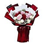 Beautifully Tied And Wrapped Mixed Roses Bouquet