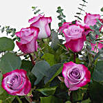 Bunch Of 12 Purple Roses Glass Vase Arrangement