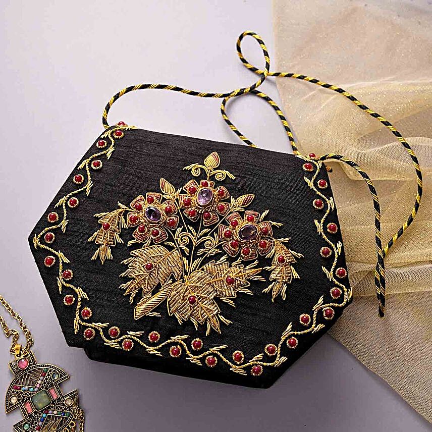 Beautiful Zari Embroidered Clutch:Rakhi Gifts for Sister in Ireland