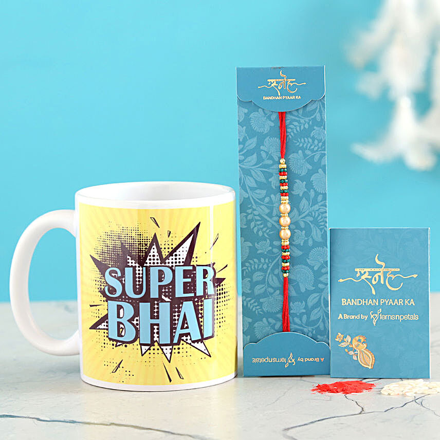 Pearl Rakhi And Super Bhai Mug Combo
