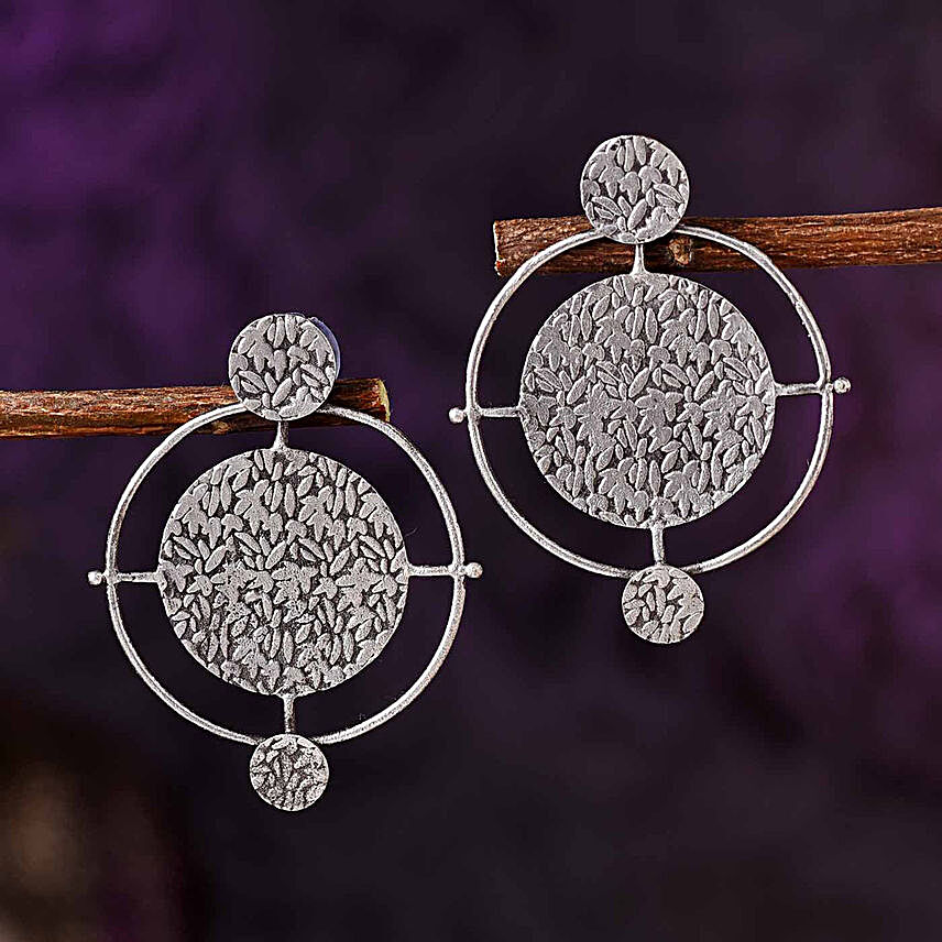 Contemporary Round Silver Oxidised Earrings