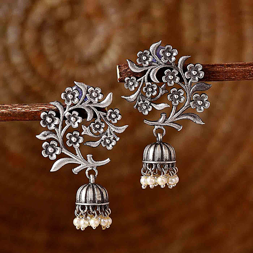 Floral Bliss Silver Oxidised Earrings