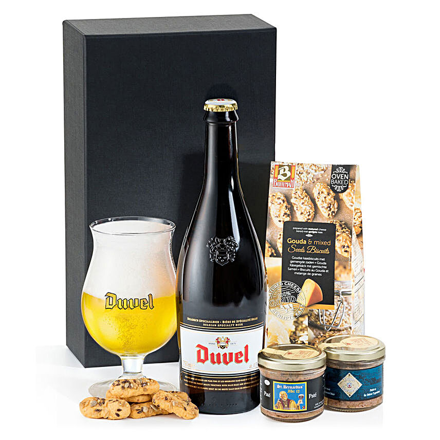 Duvel Belgian Beer With Pate And Cheese Balls:Rakhi Gifts to Sister in Ireland