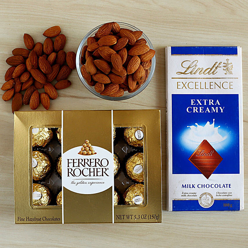 Ferrero Rocher With Almonds And Lindt Chocolate:Send Gifts to Ireland