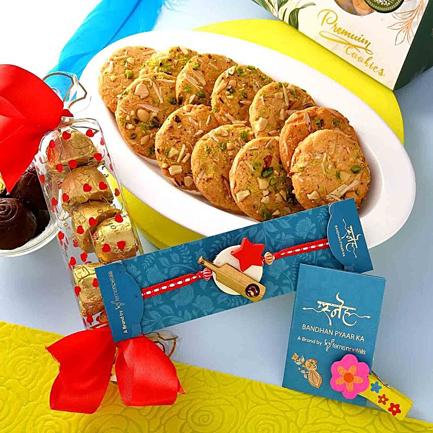 Kids Cricket Rakhi With Cookies And Chocolates