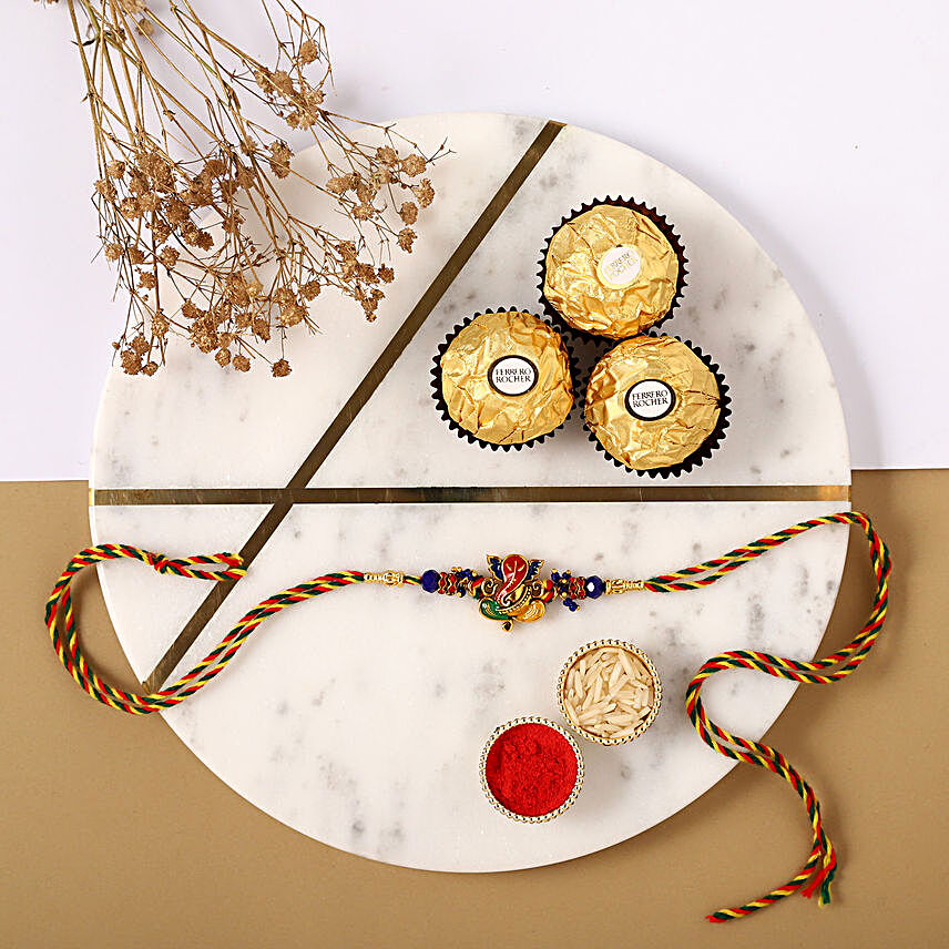 Sneh Auspicious Ganesha Rakhi & Ferrero Rocher:Rakhi With Chocolates to Ireland