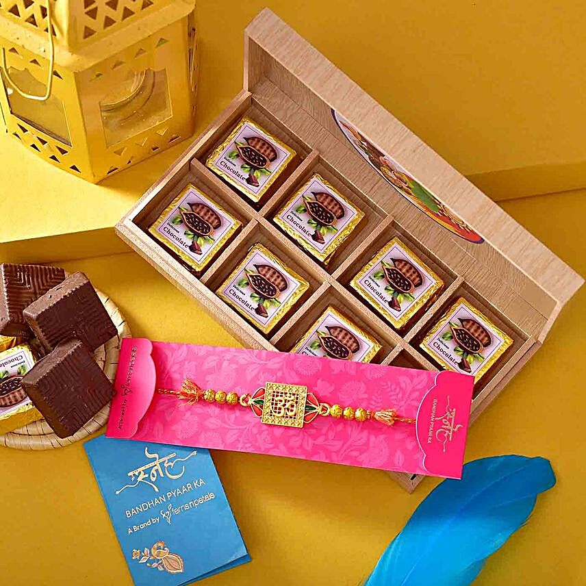 Sneh Golden Rakhi & Handmade Chocolate Box