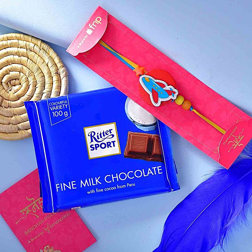 Sneh Kids Air Plane Rakhi & Ritter Milk Chocolate:Rakhi to Kids in Ireland