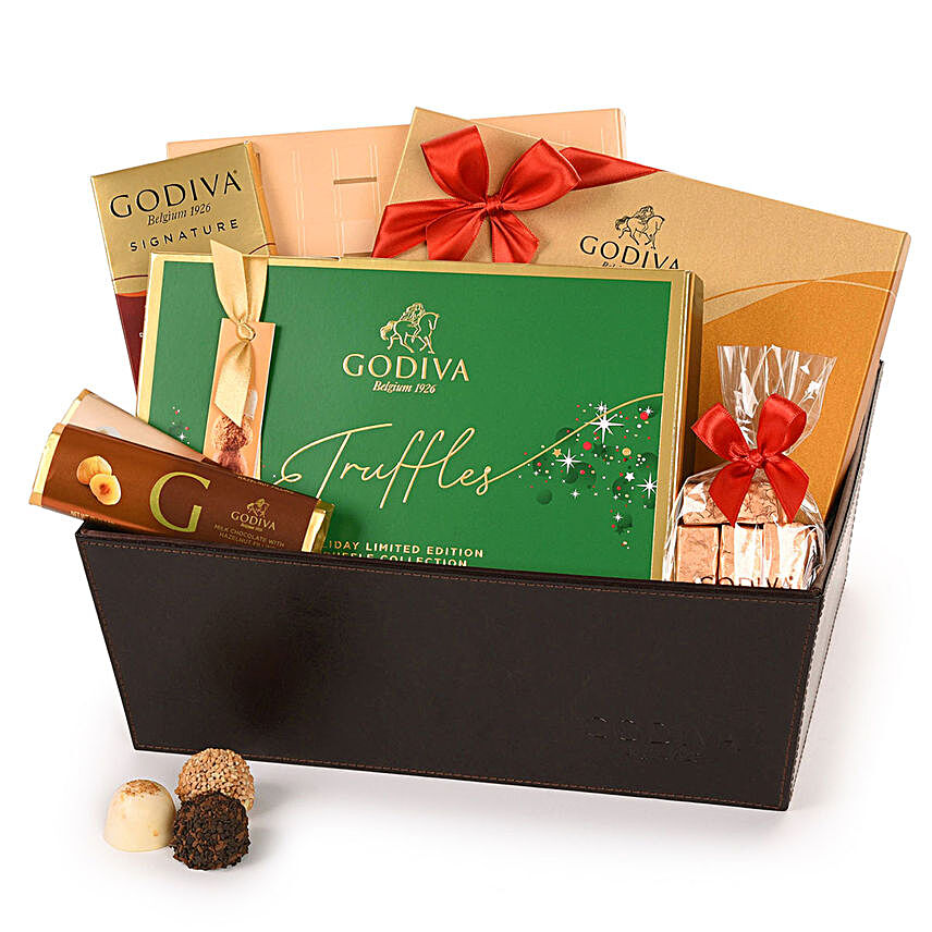 Godiva Special Xmas Leather Hamper:Send Christmas Gifts to Ireland