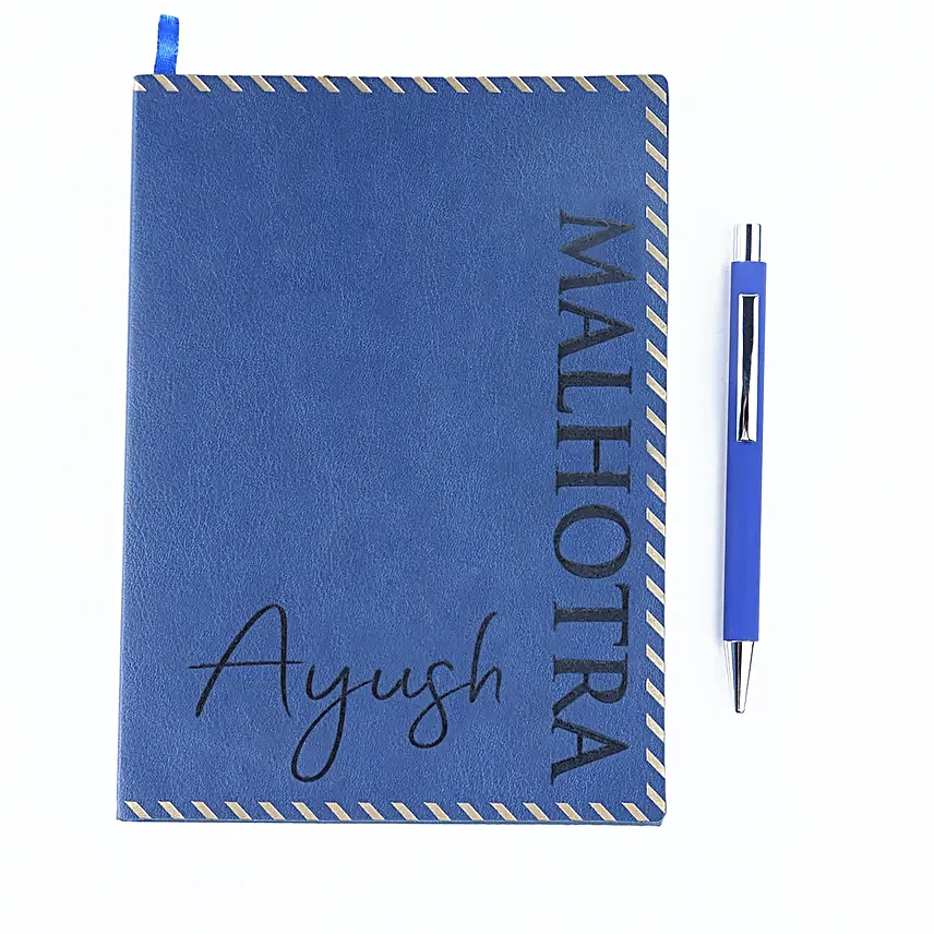 Personalised Blue Notebook and Pen Combo