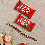 Spiritual Rudraksha Bracelet Rakhi And 2 Pcs Of Kitkat