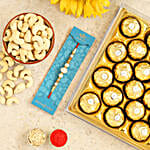 White Pearl Rakhi And Cashew With 16 Pcs Ferrero Rocher