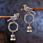 Silver Oxidised Bird On Top Jhumki Style Earrings