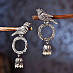 Silver Oxidised Bird On Top Jhumki Style Earrings