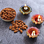 Floral Diyas With Greeting Card And Almonds