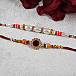 Marron Ruby Moti Rakhi Set italy | Gift Marron Ruby Moti Rakhi Set- FNP