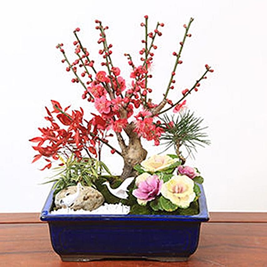 Bonsai With Pines And Bamboo