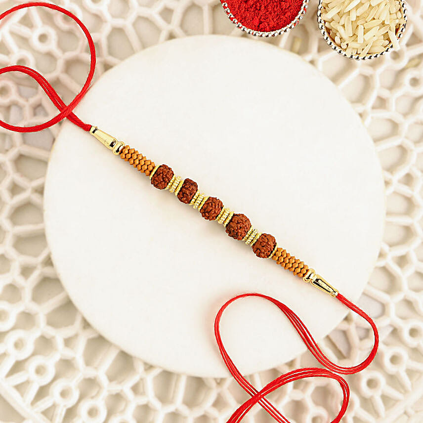 Celestial Charms Rudraksha Rakhi N Almond Soan Papdi Gift Set