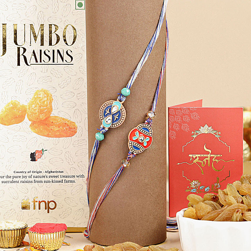 Cultural Charm Ethnic Rakhi Set N Raisin Combo