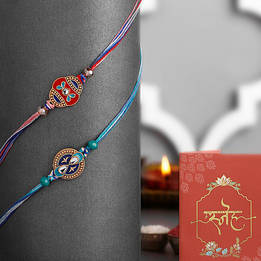 Cultural Charm Ethnic Rakhi Set of 2 N Kesar Kaju Katli Goodness