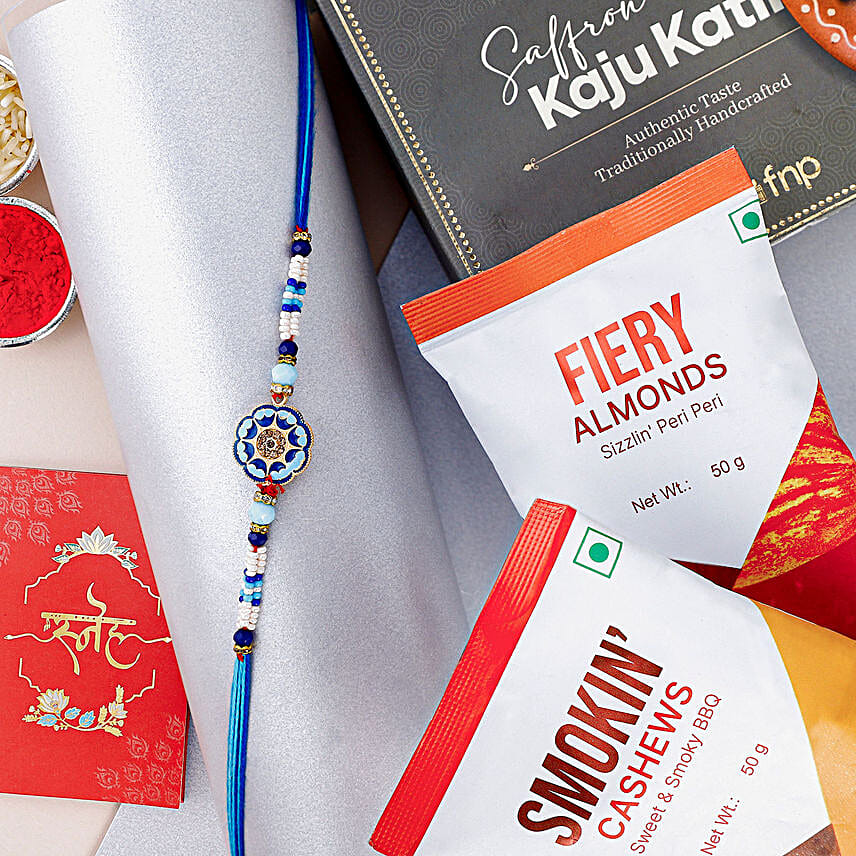 Floral Blue Meenakari Rakhi N Savoury Delights