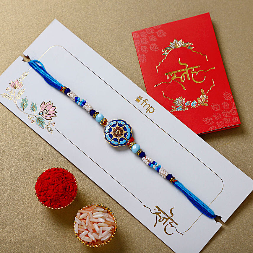 Floral Blue Meenakari Rakhi N Savoury Delights