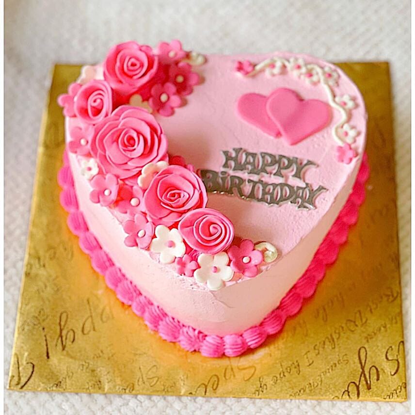 Floral Pink Heart Cake