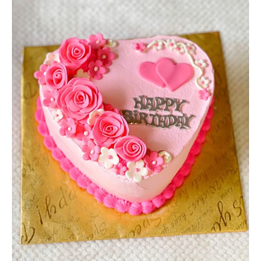 Floral Pink Heart Cake