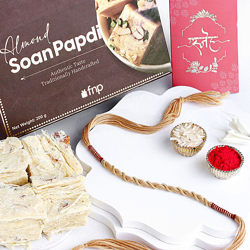 Intertwined Minimalist Dora Rakhi N Almond Soan Papdi