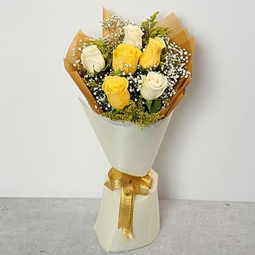 White and Yellow Roses Bouquet JD