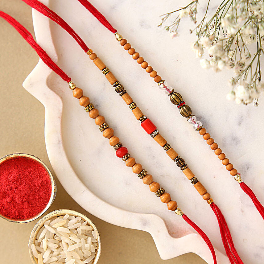 Sneh Wooden Beads Rakhi Set Of 3