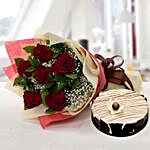 Enchanting Rose Bouquet With Marble Cake JD