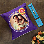 White Pearl Rakhi And Personalised Cushion