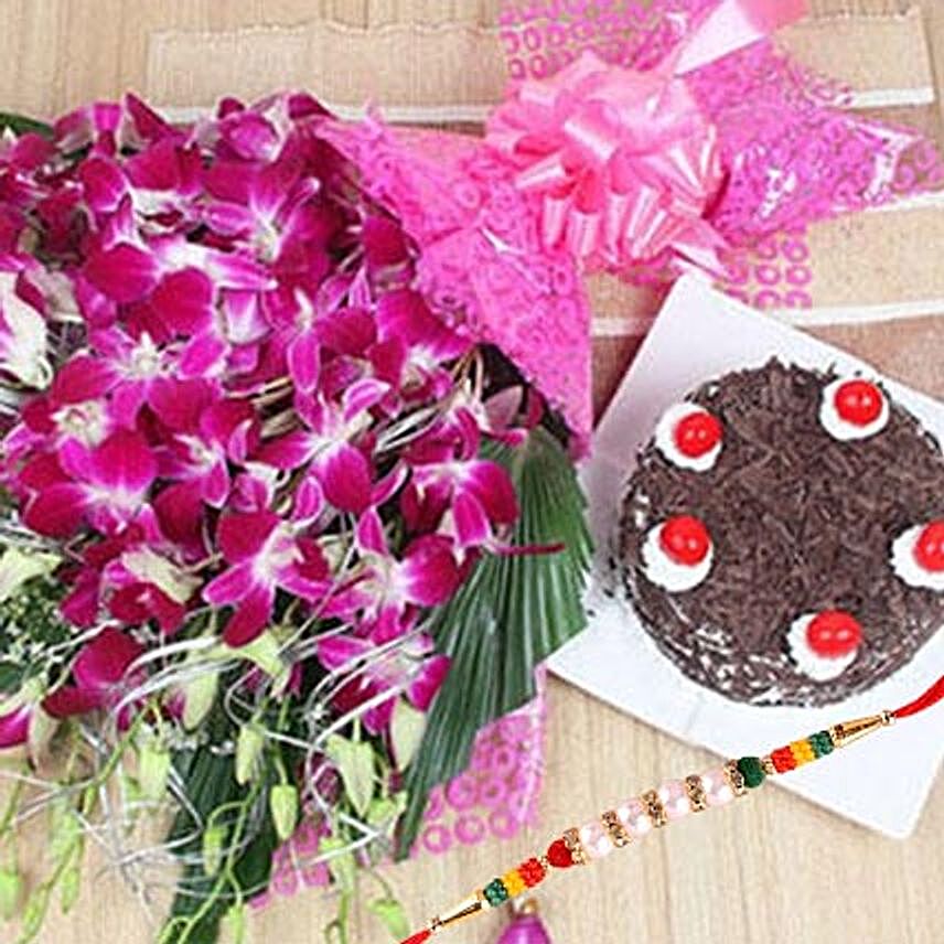 Love For Black Forest And Orchids With Rakhi